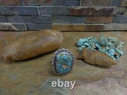 #1 Early Navajo Sterling Ingot Hi Grade Turquoise Gem Ring Native Old Pawn Era