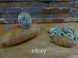 #1 Early Navajo Sterling Ingot Hi Grade Turquoise Gem Ring Native Old Pawn Era