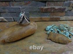 #1 Early Navajo Sterling Ingot Hi Grade Turquoise Gem Ring Native Old Pawn Era