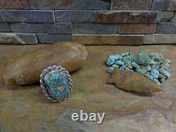 #1 Early Navajo Sterling Ingot Hi Grade Turquoise Gem Ring Native Old Pawn Era