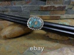 #1 Early Navajo Sterling Ingot Hi Grade Turquoise Gem Ring Native Old Pawn Era