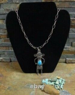 #1 Rare Early Navajo Kachina Turquoise Sterling Necklace Squash Blossom Old Pawn