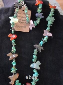 1850s Zuni Museum Display Piece Turquoise Necklace Multistone Rare Early Design
