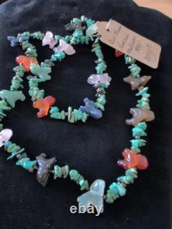 1850s Zuni Museum Display Piece Turquoise Necklace Multistone Rare Early Design
