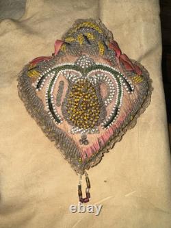 1860s- Early 1900s Iroquois Beaded Pillow Wall hanger. 12x8