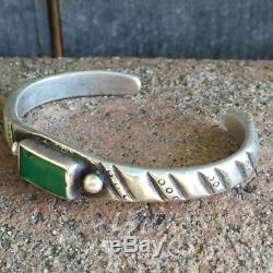 1880s Early Navajo Native American Turquoise Silver Ingot Chiseled Cuff Bracelet