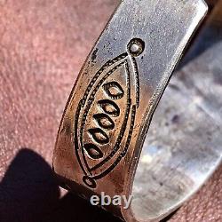 1890s Early Stamps Native American Navajo Turquoise Silver Ingot Cuff Bracelet