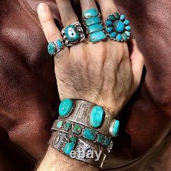1890s Early Stamps Native American Navajo Turquoise Silver Ingot Cuff Bracelet