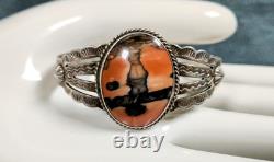 1900s Native American Sterling Silver Petrified Wood Cuff Bracelet Fred Harvey