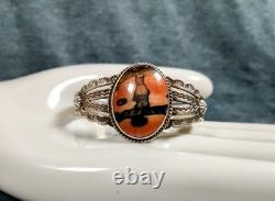 1900s Native American Sterling Silver Petrified Wood Cuff Bracelet Fred Harvey