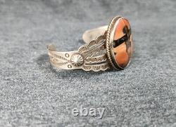 1900s Native American Sterling Silver Petrified Wood Cuff Bracelet Fred Harvey