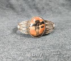 1900s Native American Sterling Silver Petrified Wood Cuff Bracelet Fred Harvey