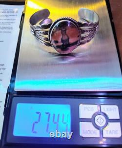 1900s Native American Sterling Silver Petrified Wood Cuff Bracelet Fred Harvey