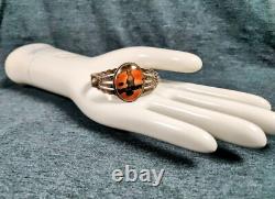 1900s Native American Sterling Silver Petrified Wood Cuff Bracelet Fred Harvey