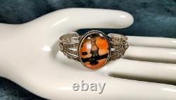 1900s Native American Sterling Silver Petrified Wood Cuff Bracelet Fred Harvey