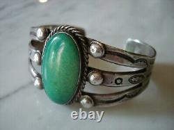 1920's Navajo Cerrillos Turquoise Ingot Silver Cuff Bracelet Early Peshlaki Era
