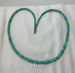 1920s EARLY Santo Domingo Pueblo Greasy Caribbean BLUE HEISHI Turquoise Necklace