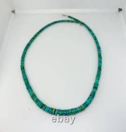 1920s EARLY Santo Domingo Pueblo Greasy Caribbean BLUE HEISHI Turquoise Necklace