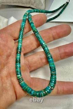 1920s EARLY Santo Domingo Pueblo Greasy Caribbean BLUE HEISHI Turquoise Necklace