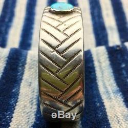 1920s Early Navajo Native American Turquoise Silver Ingot Chiseled Cuff Bracelet