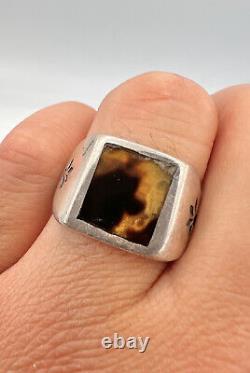 1930's Early Navajo Sterling Silver Faux Tortoise Shell Flush Inlay Stamped Ring