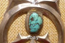 1940 Early Navajo Tufa Cast Naja Pendant Morenci Turquoise On Silver Beads