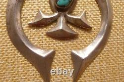 1940 Early Navajo Tufa Cast Naja Pendant Morenci Turquoise On Silver Beads