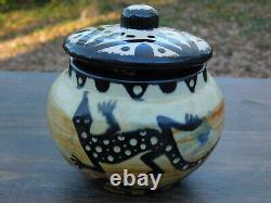 1948 EARLY Mana Signed Art Pottery Arizona Native American Covered Pot 4.5 high