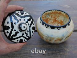 1948 EARLY Mana Signed Art Pottery Arizona Native American Covered Pot 4.5 high