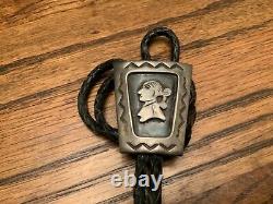 1950s EARLY VINTAGE STERLING SILVER NAVAJO BOLO TIE Old Style # 521