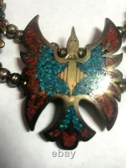 1977 Tommy Singer Very Early Chip Inlay Turquoise and Red Coral Thunderbird Ne