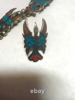 1977 Tommy Singer Very Early Chip Inlay Turquoise and Red Coral Thunderbird Ne