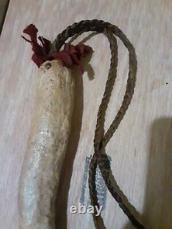 19th C Native American Indian Elk Horn Riding Crop Whip Quirt Very Early