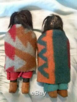 2 Antique Native American Indian SKOOKUMS Dolls Rare Early Label 1915-1920