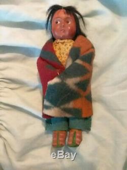 2 Antique Native American Indian SKOOKUMS Dolls Rare Early Label 1915-1920