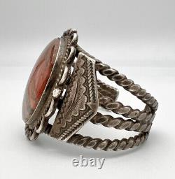 2 Early Fred Harvey Era Navajo Sterling Silver Petrified Wood Cuff Bracelet 87g