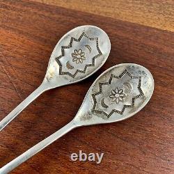2 Early Native American Sterling Ingot Pour Whirling Thunderbird Iced Tea Spoons