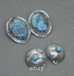 2 Southwestern Native American Navajo Turquoise Sterling Silver Clip Earrings