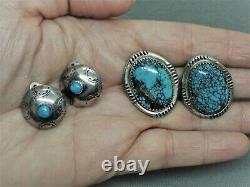 2 Southwestern Native American Navajo Turquoise Sterling Silver Clip Earrings