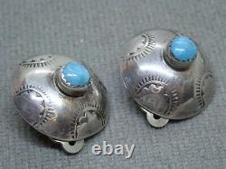 2 Southwestern Native American Navajo Turquoise Sterling Silver Clip Earrings