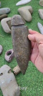 2 Very Interesting Early Carved Stone Axe Head Native American War Rare