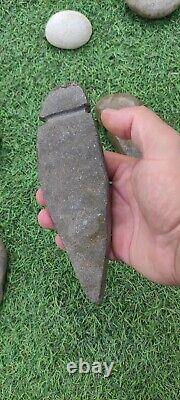 2 Very Interesting Early Carved Stone Axe Head Native American War Rare