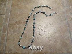 27 EARLY NAVAJO Sterling Silver Turquoise MELON BEAD Necklace Strung on Rope