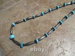 27 EARLY NAVAJO Sterling Silver Turquoise MELON BEAD Necklace Strung on Rope