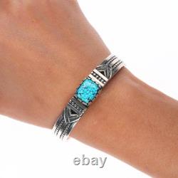 6.15 Pete Johnson Navajo sterling silver cuff bracelet spiderweb turquoise