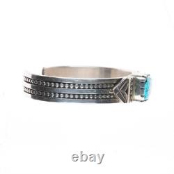 6.15 Pete Johnson Navajo sterling silver cuff bracelet spiderweb turquoise