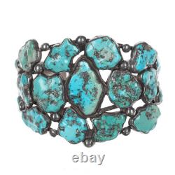 6.625 Early Zuni Ingot silver carved turquoise cuff bracelet