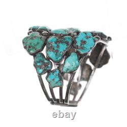 6.625 Early Zuni Ingot silver carved turquoise cuff bracelet