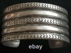 60 Grams! Early Native American 5 Row Hand Wrought Ingot Silver Cuff Bracelet