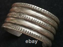 60 Grams! Early Native American 5 Row Hand Wrought Ingot Silver Cuff Bracelet